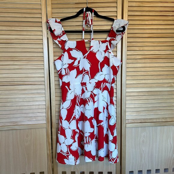 J.O.A. Los Angeles Floral Red and White Dress - Picture 1 of 1